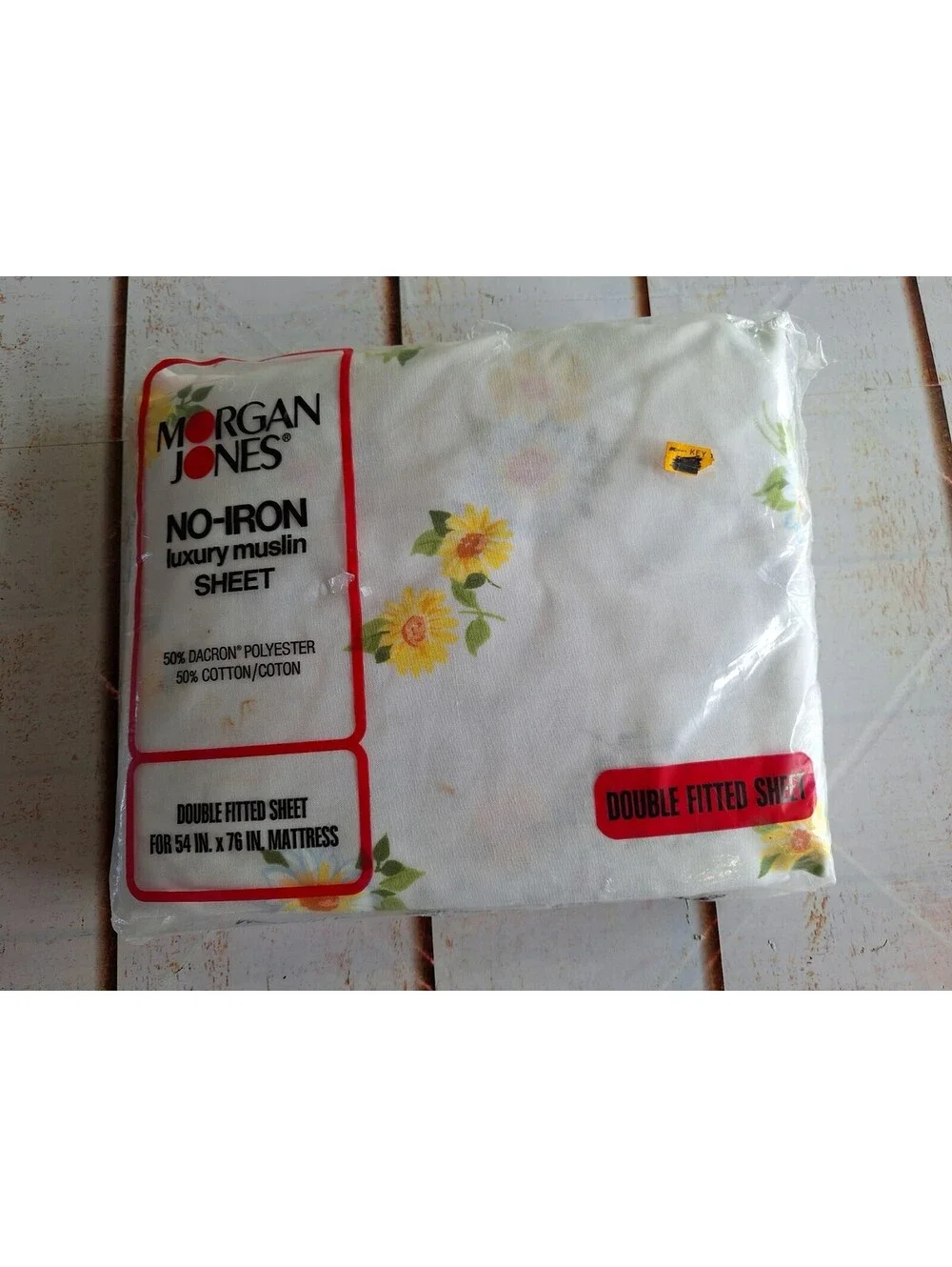Vintage Morgan Jones Maytime Double Fitted Sheet NEW Yellow Floral 54